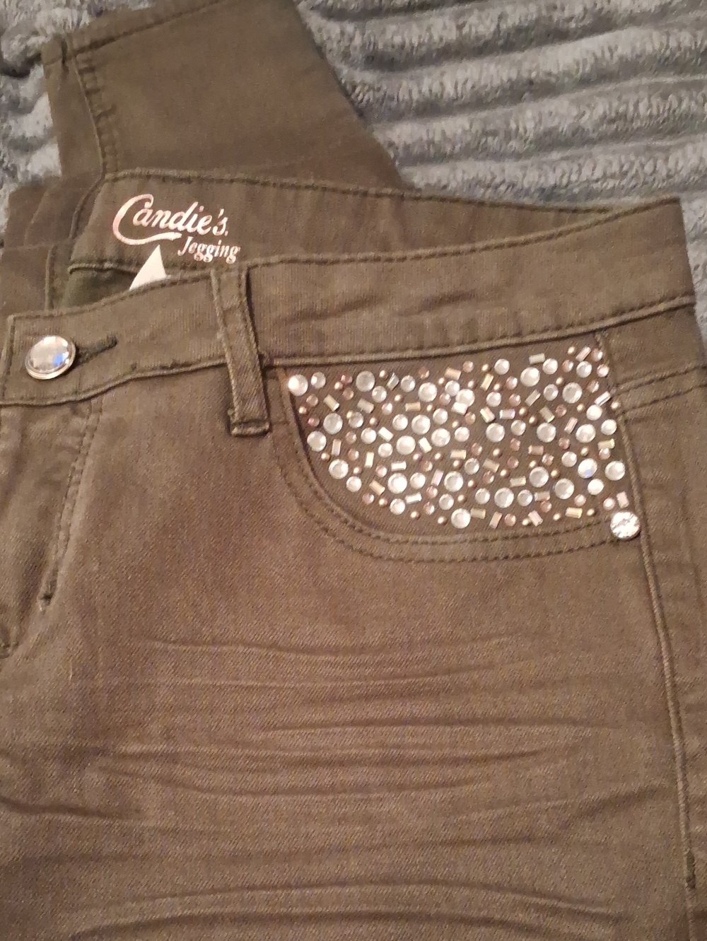 Candie's Olive Brown/olive Jeggings with Rhinestone Studded Pocket Jrs 9